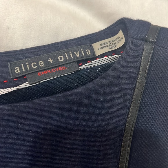 NWT alice & olivia Constance navy Leather Piping Knit  Dress - Picture 6 of 10